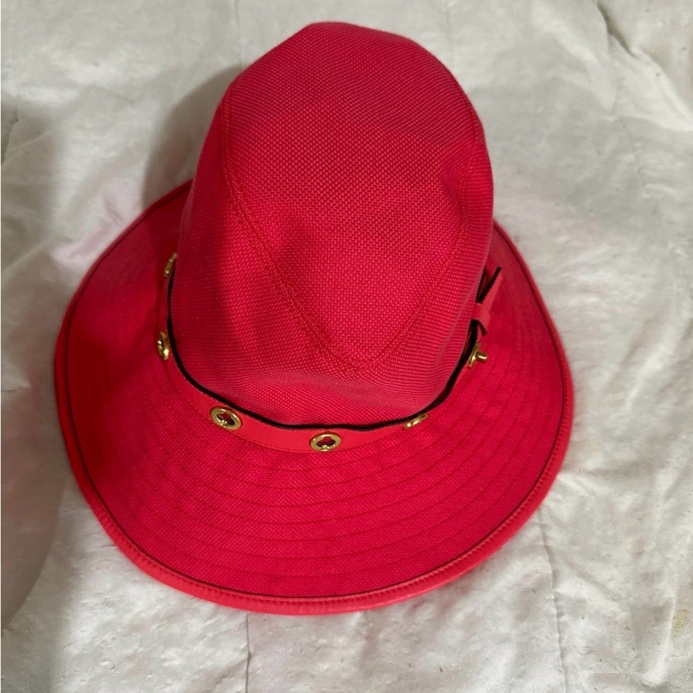 Coach | Red Bucket Hat with Gold Eyelet Band | Cotton / Leather Trim NWT 🏷️ XS/S - Picture 14 of 16